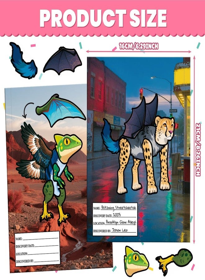 PARTYWIND Cryptid Construction Kit Sticker Book for Kids, Build Your Own Cryptid Animals Sticker Book with 16 Scenes, Airplane Car Travel Essentials Activities Toys for Toddlers Ages 3-5 - Image 5